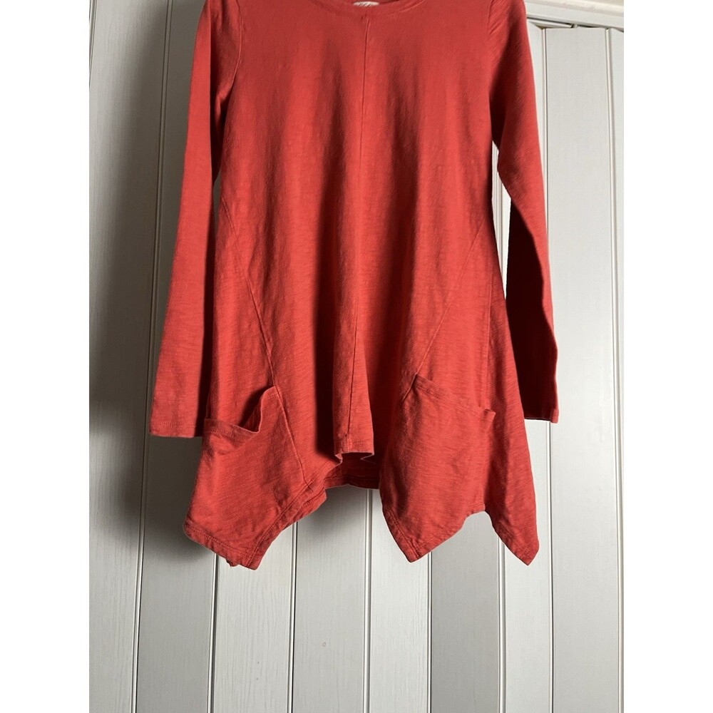 Logo Lori Rust Orange S Asymmetrical Hem Tunic Top - Long Sleeve with Pockets" - Picture 10 of 13